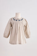 Gray Floral Embroidery Linen Girl Dress