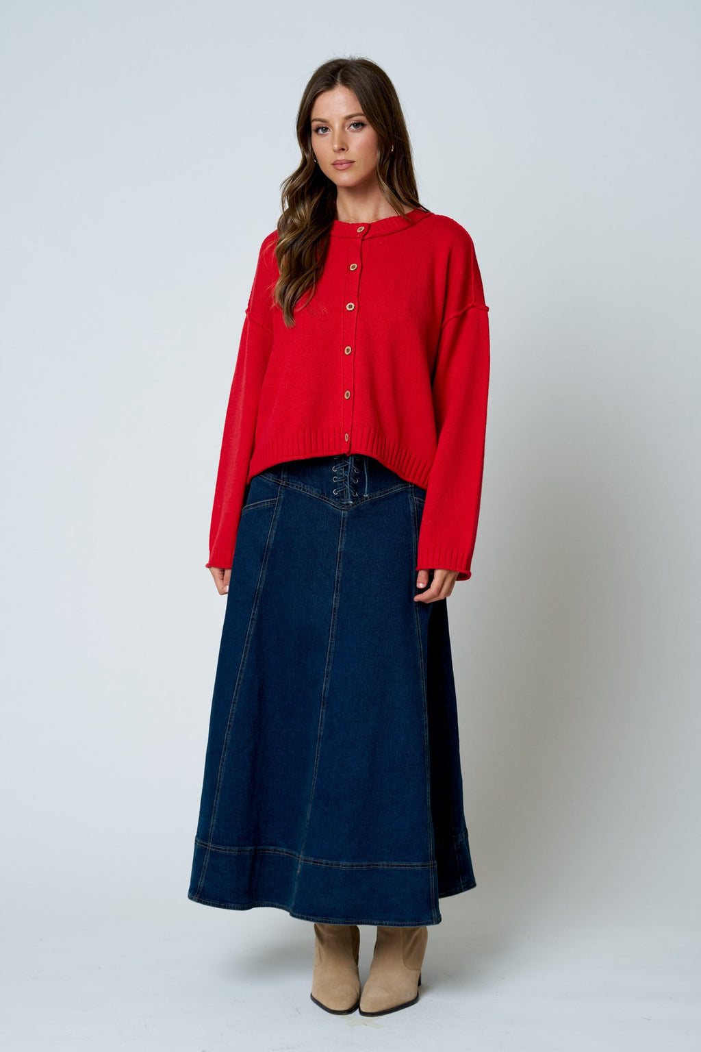 Raw Edge Exposed Seam Button Down Knit Cardigan