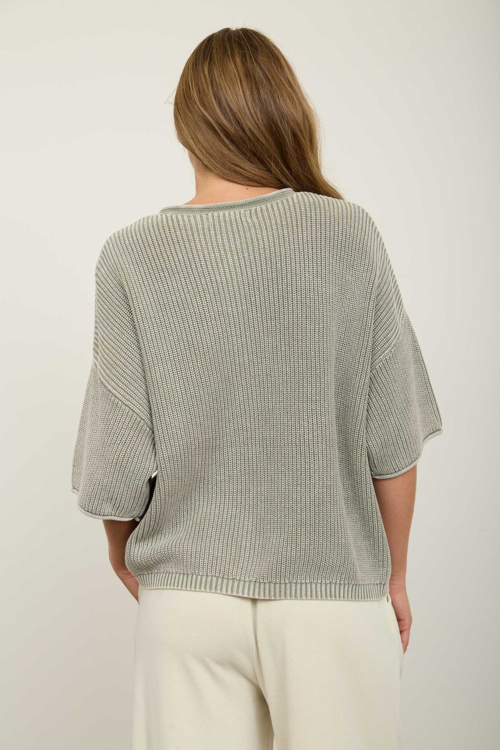 Washed Ribbed Short Sleeve Rolled Edge Cardigan