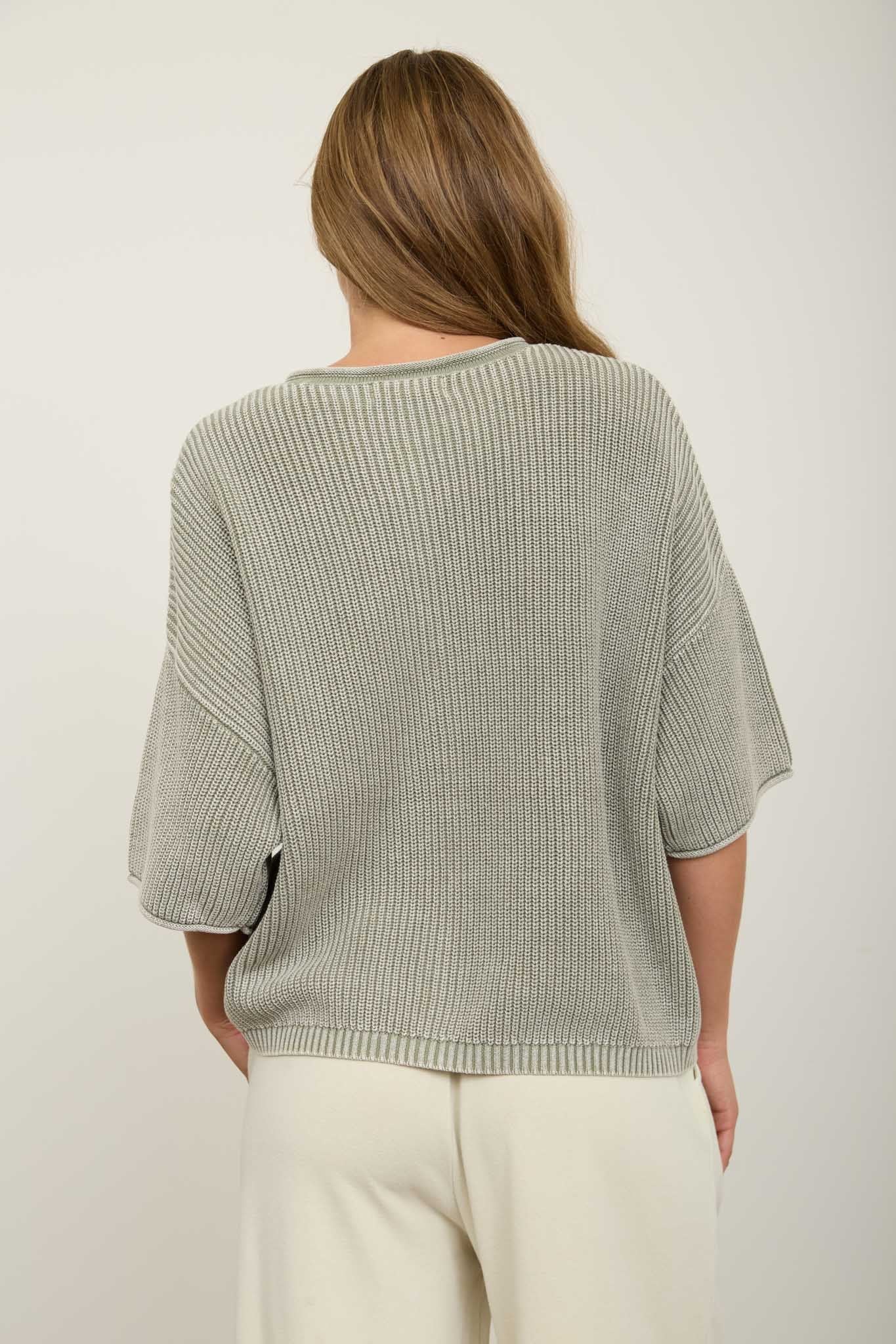 Washed Ribbed Short Sleeve Rolled Edge Cardigan