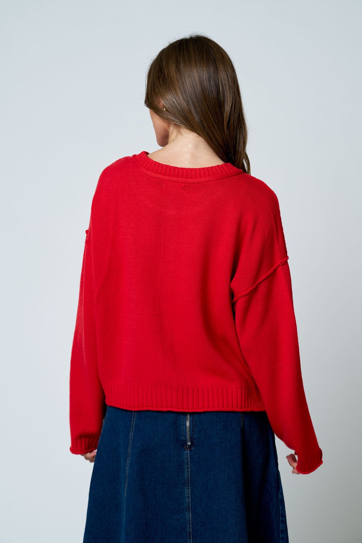 Raw Edge Exposed Seam Button Down Knit Cardigan