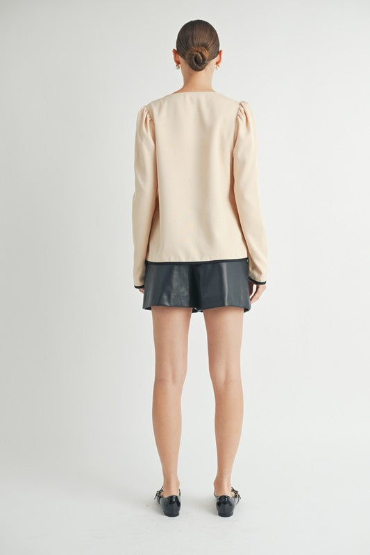 Tie-Front Puff Sleeve Blouse