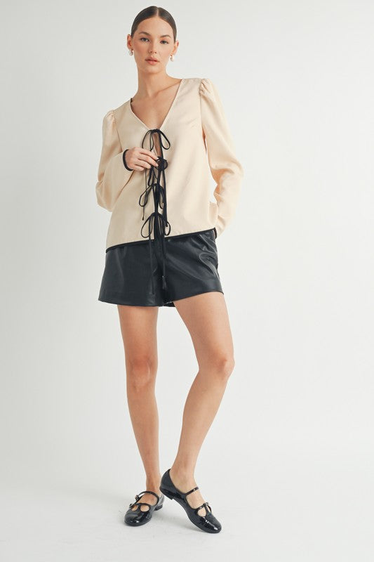 Tie-Front Puff Sleeve Blouse