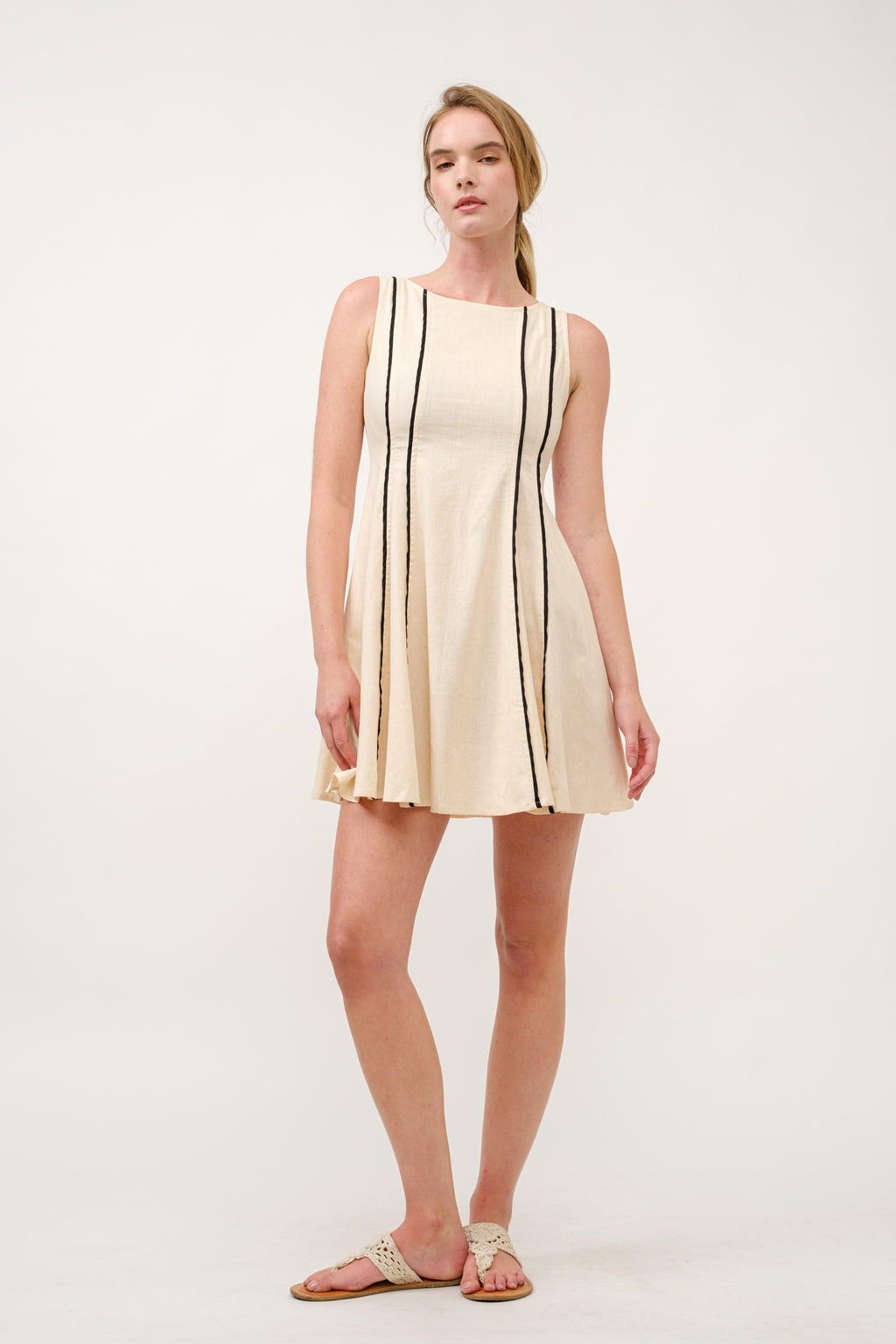 Contrast trim casual linen dress