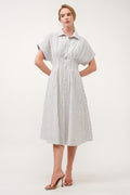 Striped Button-down Midi Dress With Collared Neck
