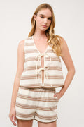 Striped Sleeveless Lounge Set With Tie Front