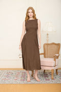Boat Neck Sleeveless Basque Waist Midi Dress