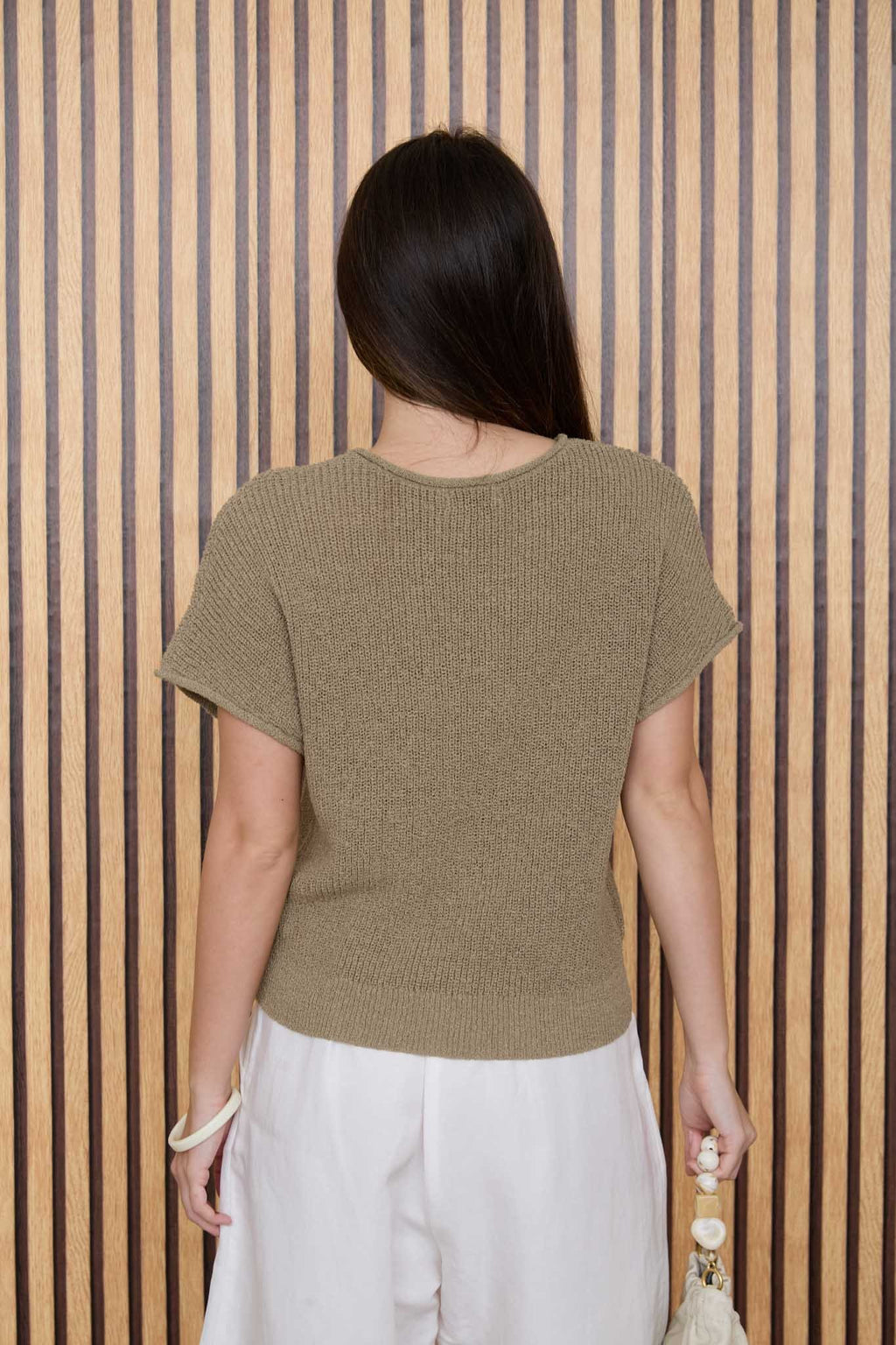 V Stitch Detail Short Sleeve Knit Pullover Sweater