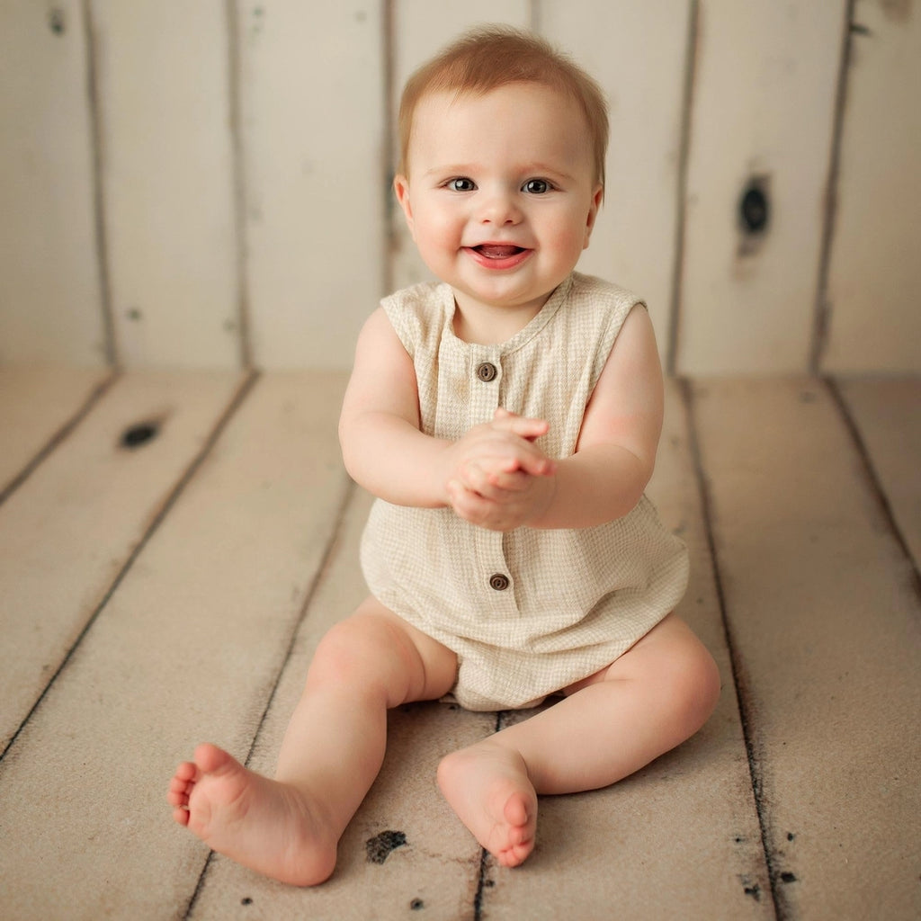 Beige Gingham Romper