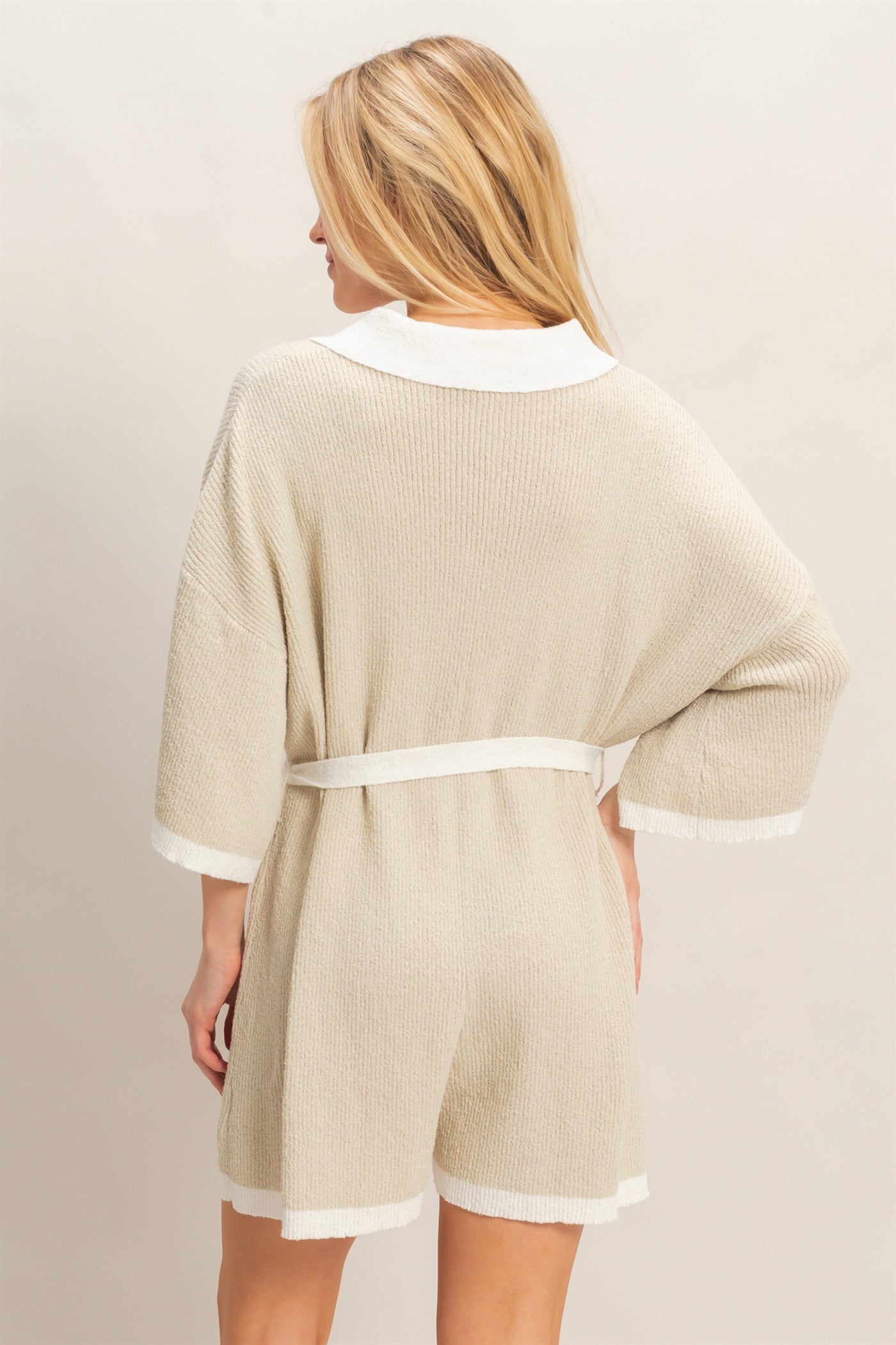 Knit Romper With Contrast Tie