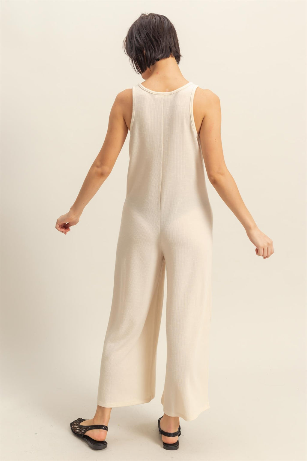 V-neck Sleeveless Wide Leg Jumpsuit