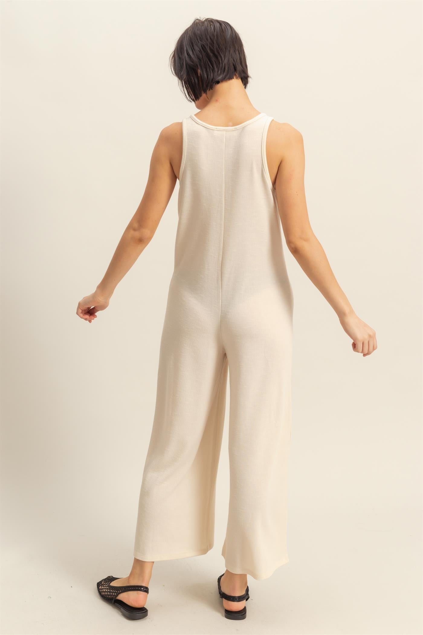 V-neck Sleeveless Wide Leg Jumpsuit