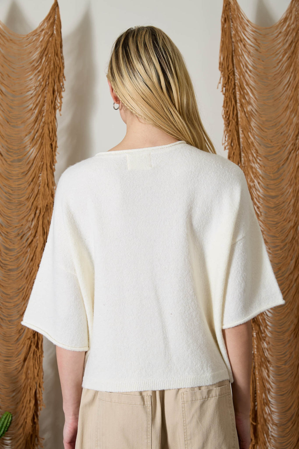 Raw Edge Short Sleeve Button Down Boxy Cardigan