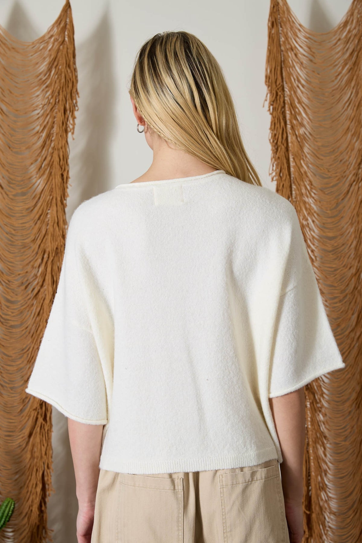 Raw Edge Short Sleeve Button Down Boxy Cardigan