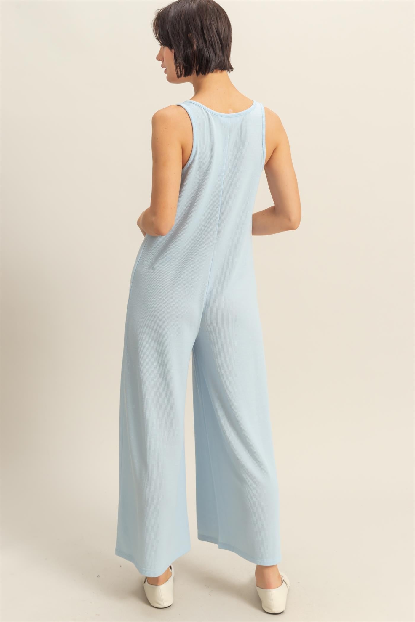 V-neck Sleeveless Wide Leg Jumpsuit