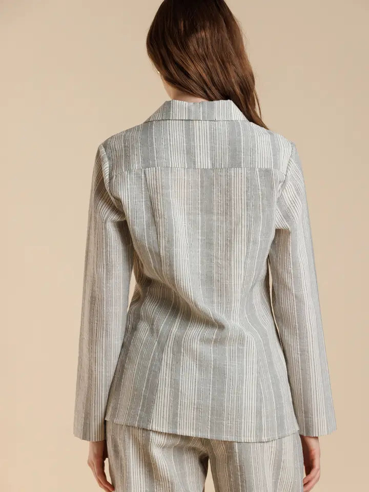 Linen Look Collared Stripe Tie Blouse