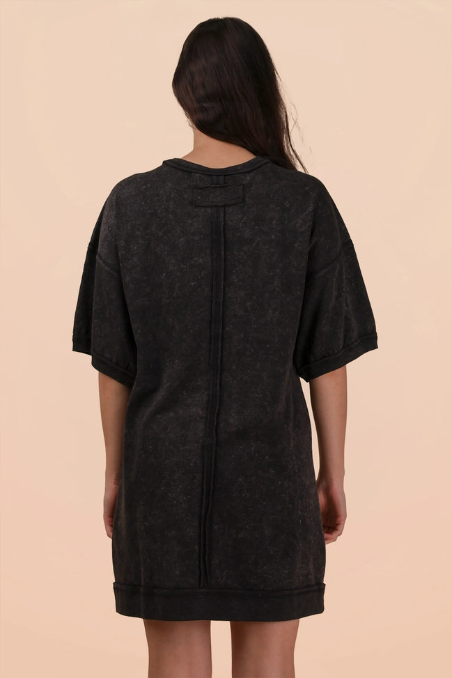 Mineral Washed French Terry Knit Casual Mini Dress