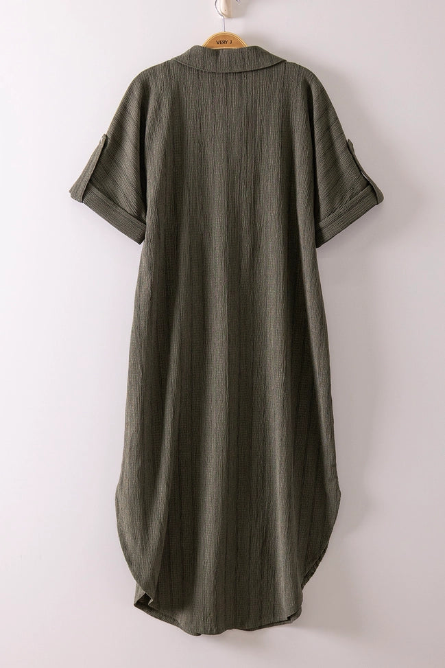 Striped Linen Midi Button Down Shirt Dress