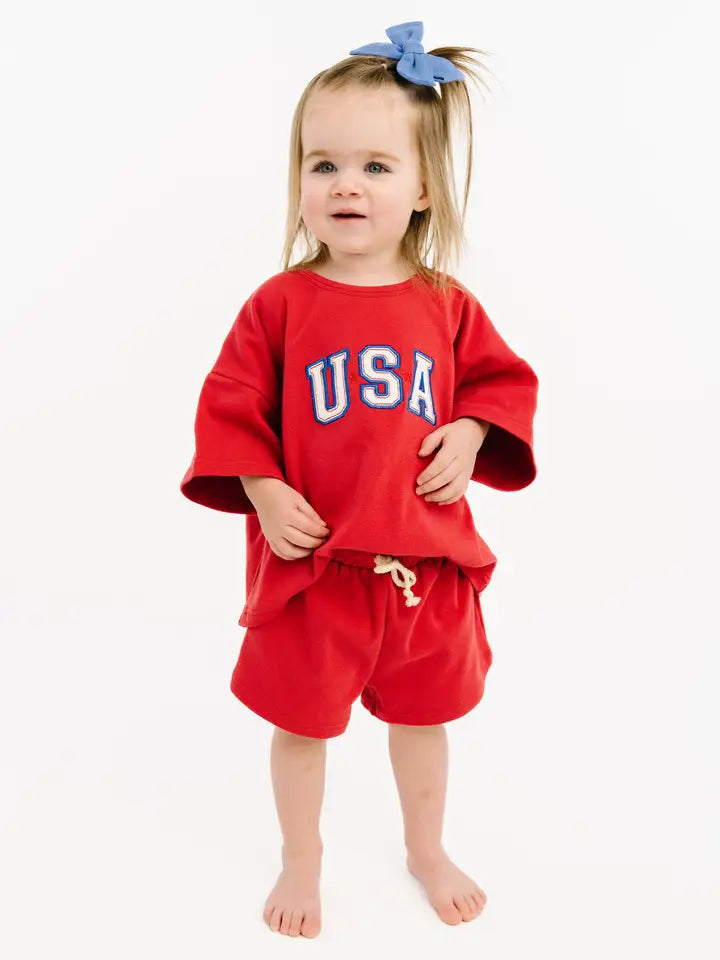 Red USA Embroidered Slouchy Set