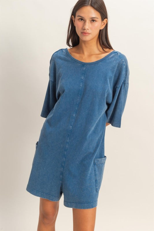 Mineral Washed V-back Romper