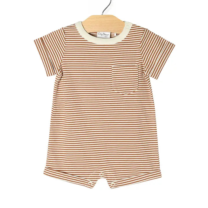 Baby Spring & Summer Short Sleeve Romper- Toffee Stripe