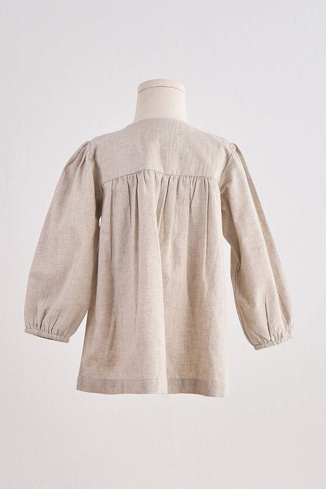 Gray Floral Embroidery Linen Girl Dress