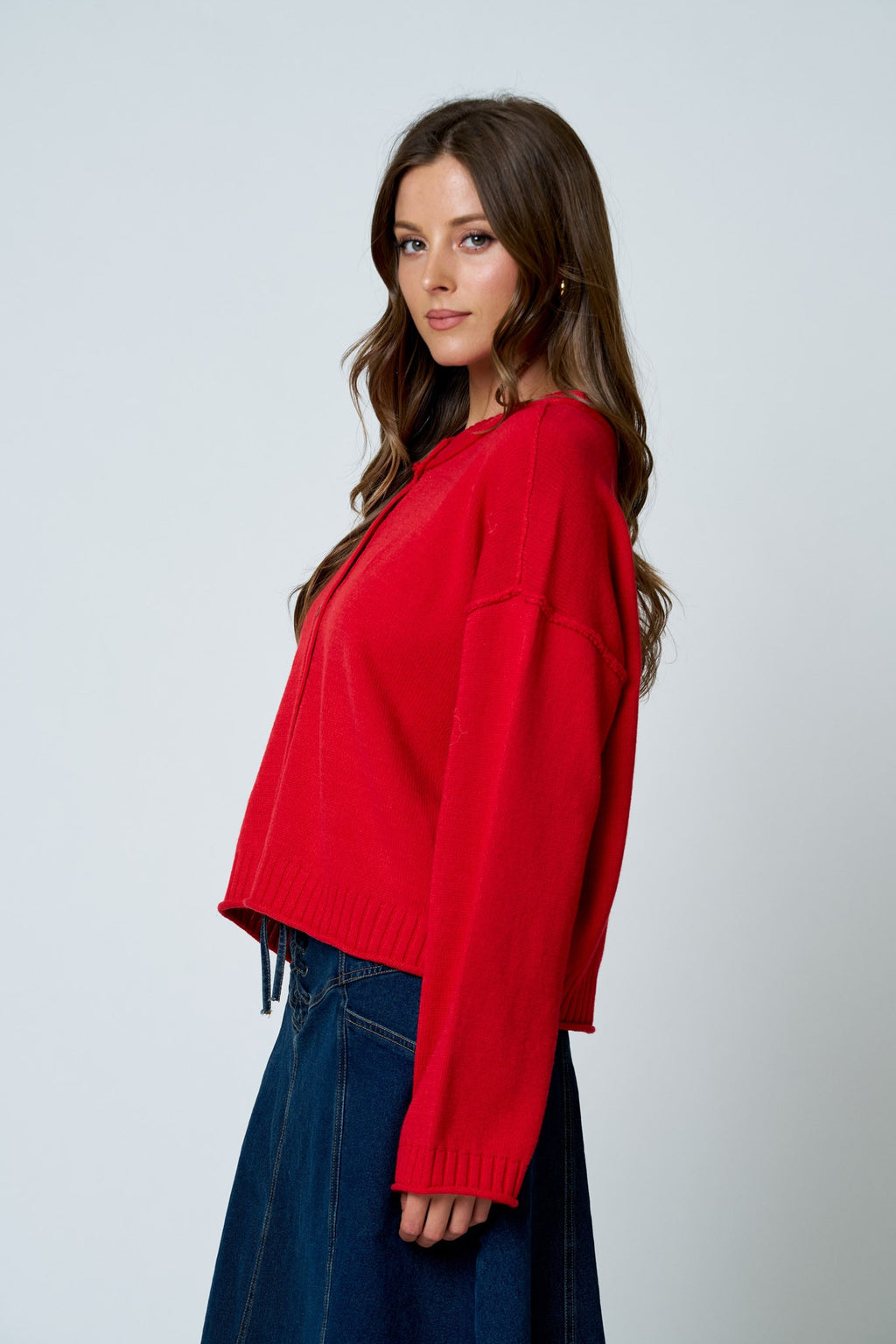 Raw Edge Exposed Seam Button Down Knit Cardigan