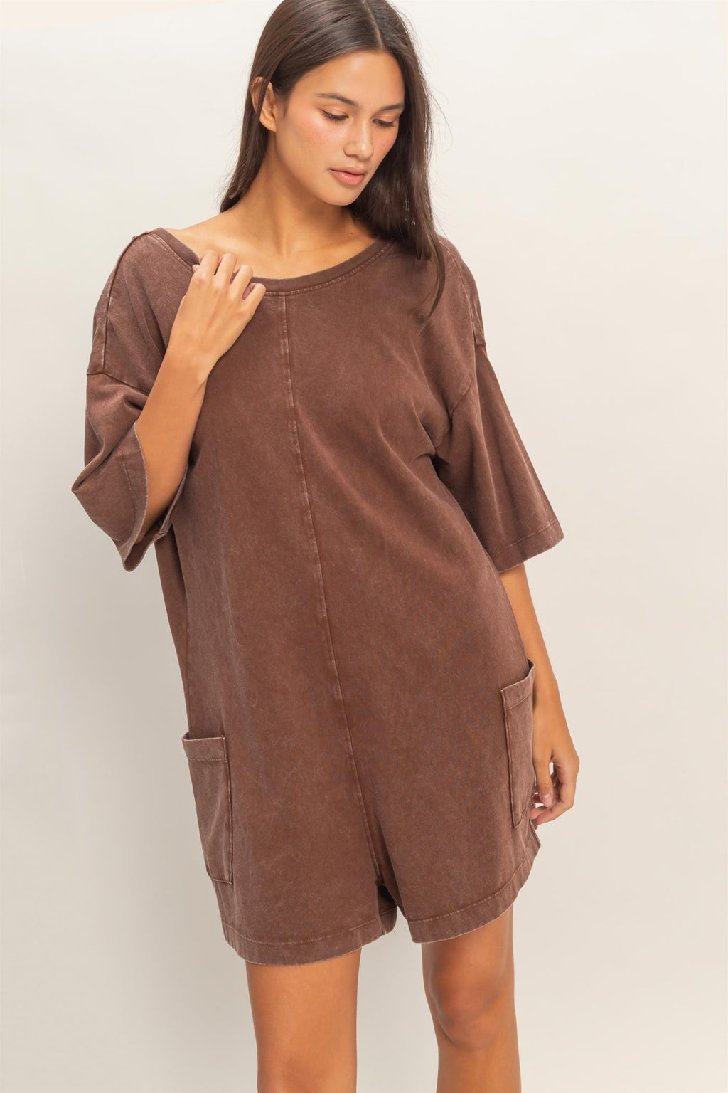 Mineral Washed V-back Romper