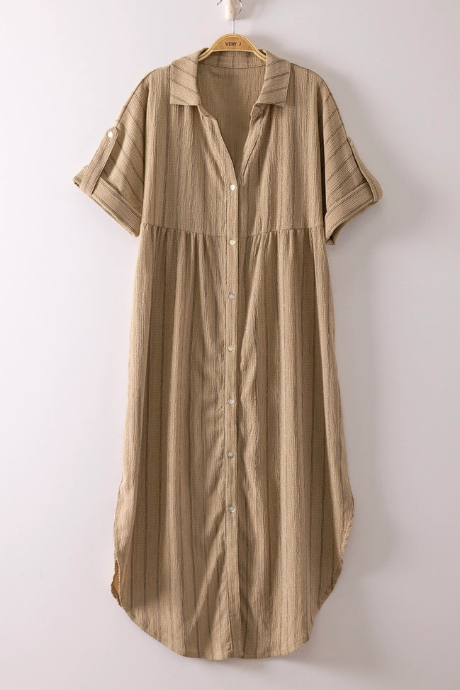 Striped Linen Midi Button Down Shirt Dress