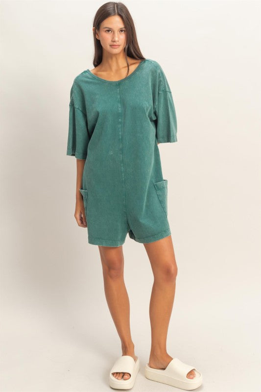 Mineral Washed V-back Romper