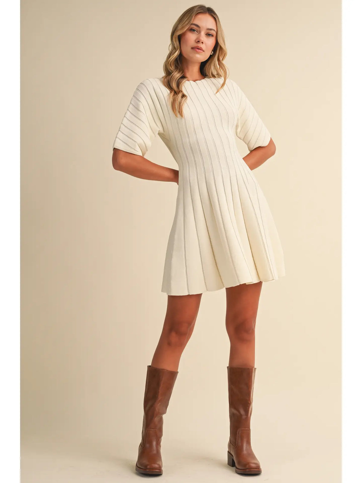 Ribbed Dolman Short Sleeve Flare Mini Dress