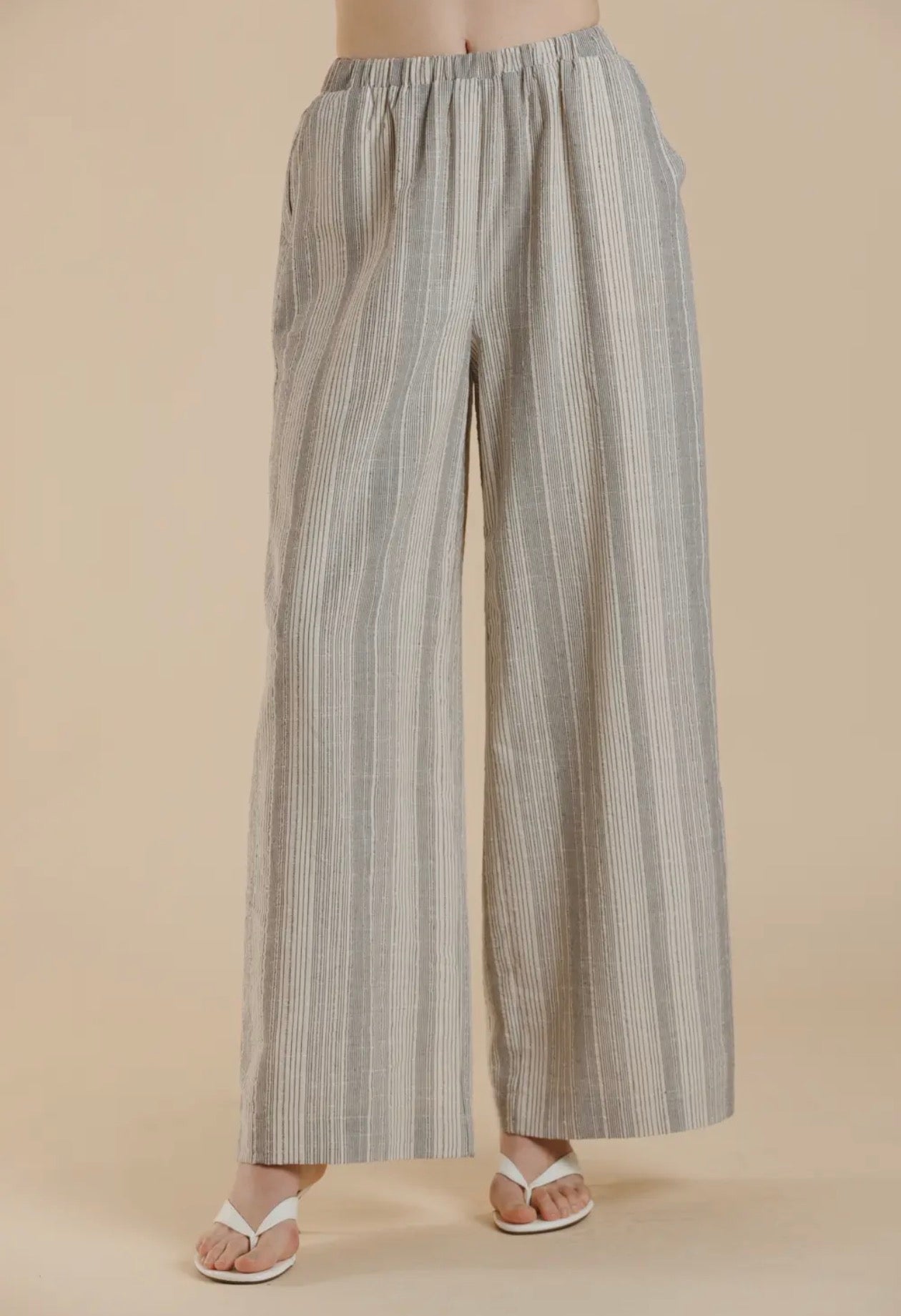 Linen Look Striped Wide Leg Pants