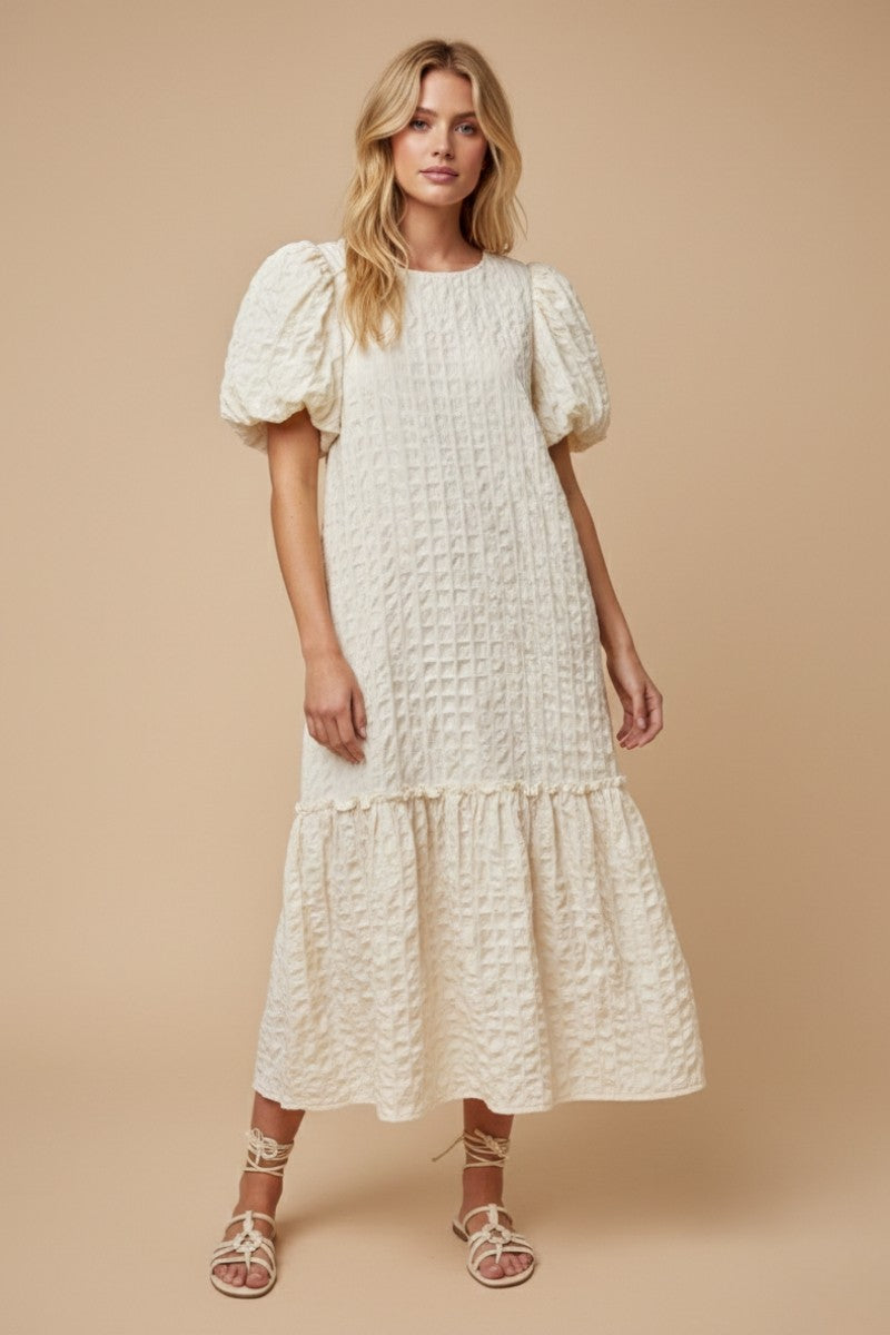 Alcott Textured Puff-sleeve Midi