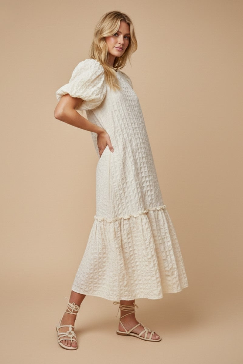 Alcott Textured Puff-sleeve Midi
