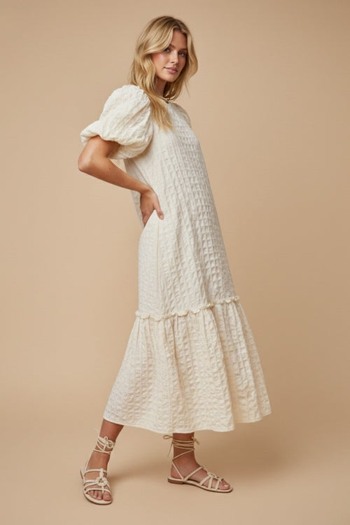 Alcott Textured Puff-sleeve Midi
