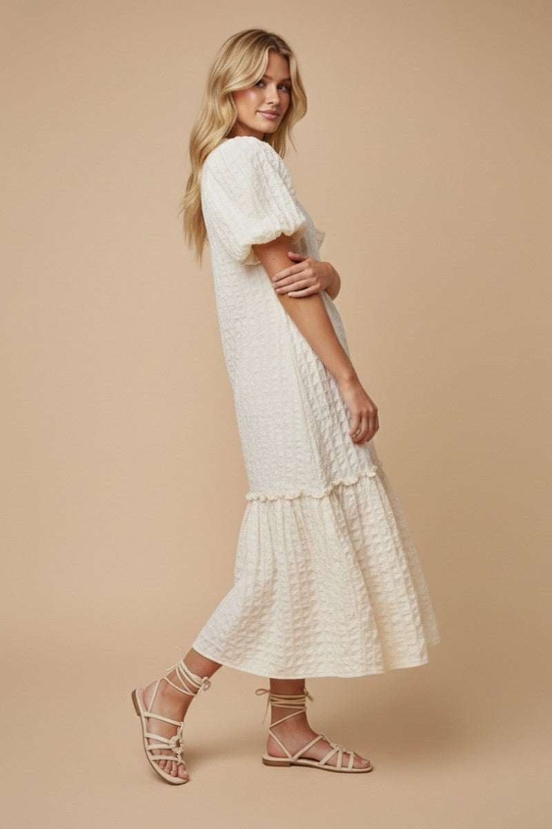 Alcott Textured Puff-sleeve Midi