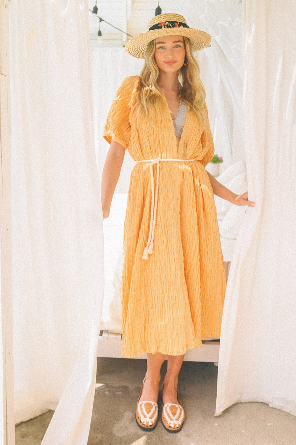 Crinkle Loose Fit Midi Woven Dress