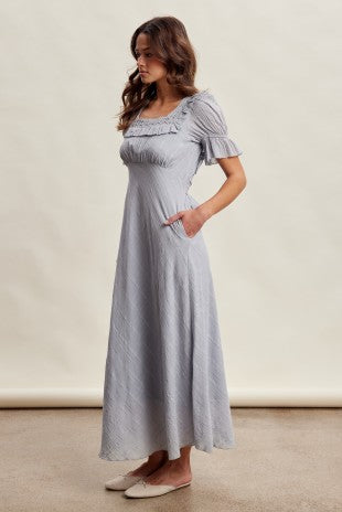 Textured Lace Trim Maxi Dress