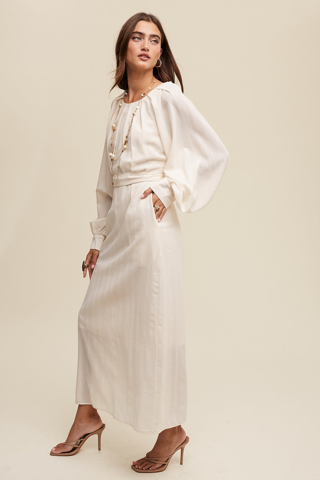 Pleated Round Neck Maxi Dress