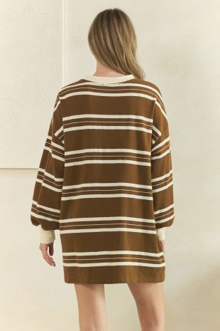 Coastal Breeze Stripe Sweatshirt Dress