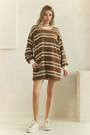 Coastal Breeze Stripe Sweatshirt Dress