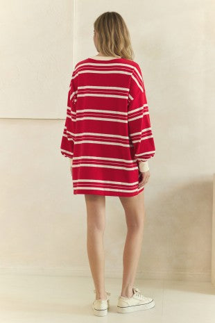 Coastal Breeze Stripe Sweatshirt Dress