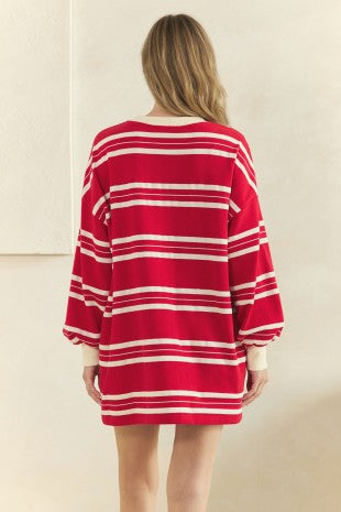 Coastal Breeze Stripe Sweatshirt Dress