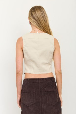 V Neck Button Down Cropped Vest Top