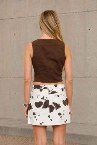 V Neck Button Down Cropped Vest Top