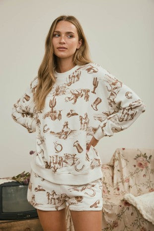 Western Print Crew Neck