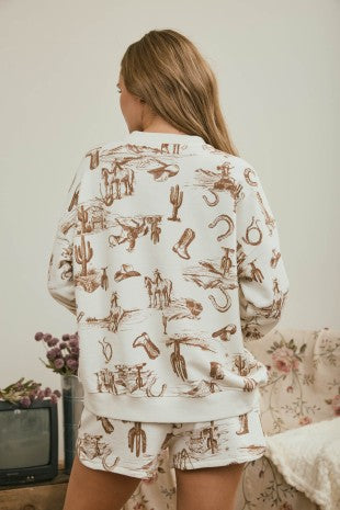 Western Print Crew Neck
