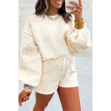 Gingham Crewneck & Shorts Loungewear 2 Piece Set