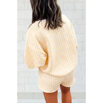 Gingham Crewneck & Shorts Loungewear 2 Piece Set