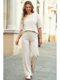 Checkered Print Half Sleeve Tee 2pcs Lounge Pant Set